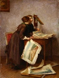 Children Looking at Prints, c.1870 (oil on panel)