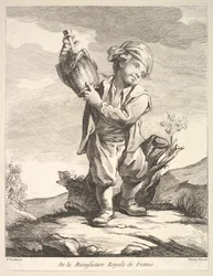 Garotinho segurando um navio, do Premier Livre de Figuras após as porcelanas da M ..., 1757.