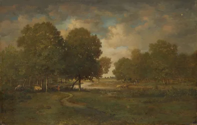 Um rio em um prado, provavelmente no final da década de 1830 e início da década de 1840.