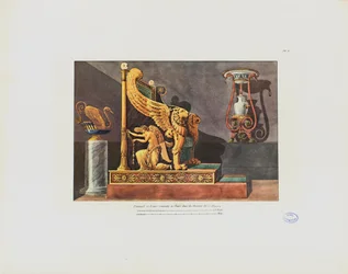 Poltrona e vaso na casa de CD, de &39;Coleção de decorações de interiores, incluindo tudo o que se refere ao mobiliário&39;, publicado Paris, 1801