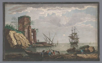 Vista de uma costa perto da cidade de Toulon à luz da lua
Vüe des environs de Toulon (título sobre o objecto)