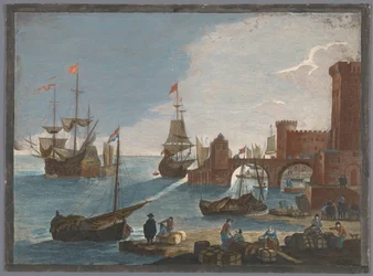 Vista de um porto marítimo com navios e barcos na água
11e. Vüe maritime (título sobre o objecto)