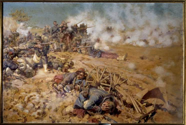 Guerra de 1870: "Linha de fogo na batalha de Rezonville em 16 de agosto de 1870" Pintura de Pierre Georges Jeanniot (1848-1934) 1886 Sol. 2x3 m Pau, musee des Beaux Arts - Guerra de 1870: Linha de fogo na batalha de Rezonville, 16 de agosto