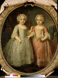 Retratos de Louise Elisabeth da França (1727-1759) e Henriette da França (1727 - 1752) filhas de Luís XV. Pintura de Pierre Gobert (1662 - 1744)