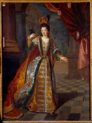 Retrato presunçoso de Mademoiselle de Nantes (Louise Francoise de Bourbon 1673-1743), filha de Luís XIV e Françoise Athenais (Françoise-Athenais) de Rochechouart Mortemart, Marquesa de Montespan (ou Madame de Montespan) (1640-1707), em fantasiado de baile