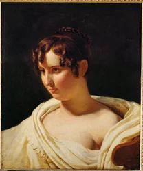 Mulher jovem de busto, com lenço branco ...