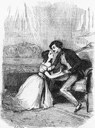 Ilustração para Ovelhas Pretas, romance de Honore de Balzac (1799-1850) da colecção multi-volumes intitulada Human Comedy, gravura de Pierre Gustave Eugene Staal (1817-1882)