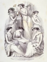 Génios do Olimpo - em "Les Femmes mythologiques", desenhos de G. Staal, de Mery e Cte Foelix, Ed. G. de Gouet