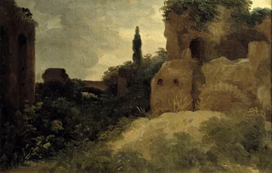 Na Villa Farnese, ruínas romanas Pintura por Pierre Valenciennes (1750-1819) Século XVIII Sol. 0,26x0,4 m