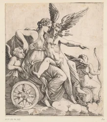 Vénus e Amor numa carruagem triunfante rodeada de putti