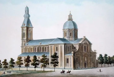 Igreja de São Pedro em Gand, de "Choix des Monuments, Edifices et Maisons les plus remarquables du Royaume des Pays-Bas" de Pierre Jacques Goetghebuer, publicado em 1827 (aquatint)