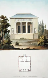Country House at Wondelgem, de "Choix des Monuments, Edifices et Maisons les plus remarquables du Royaume des Pays-Bas" de Pierre Jacques Goetghebuer, publicado em 1827 (aquatint)
