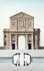 Gateway of Delft, Roterdão, de "Choix des Monuments, Edifices et Maisons les plus remarquables du Royaume des Pays-Bas" de Pierre Jacques Goetghebuer, publicado em 1827 (aquatint)