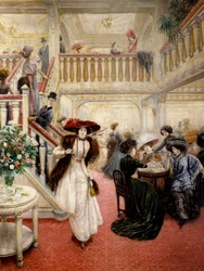 Boa altura: "O grande café". Pintura assinada P. Poitevin (provavelmente Pierre-Jean Poitevin