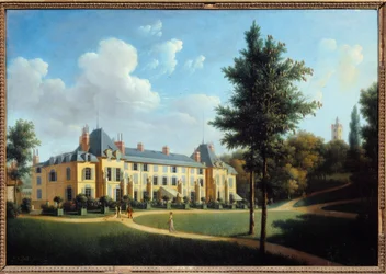 Primeiro Império: "Vista do castelo de Malmaison, fachada do parque" Pintura de Pierre Joseph Petro (ativo entre 1795 e 1819) 1805 Sol. 0,38x0,55 m Malmaison, musee du chateau