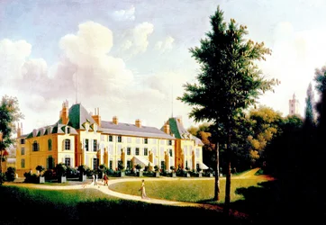 Vista do Chateau de Malmaison (fachada no parque), final do século XVIII - início do século XIX (pintura)