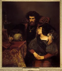 Lara Cena da canção "Lara" de Lord Byron I. Painting (Vanite) de Pierre Jules Jollivet (1794-1871) Sol do século XIX. 1,3x1,1 m