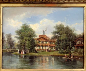 O chalé da porta amarela, restaurante do Bois de Vincennes. Pintura de Justin Ovrie (1806 - 1879)
