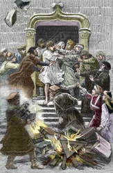 Socinianismo e Pequena Igreja Polaca: os habitantes de Cracóvia queimam as obras de Faustus Socinus (Faust Socin ou Fausto Sozzini) (1539-1604) na praça pública, obrigando-o a assistir à autodafe em 1598 (Socinianismo e Irmãos Polacos: a queima de