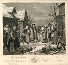Luís XVI Distribuindo esmolas aos camponeses pobres no inverno de 1788 , c. 1817.