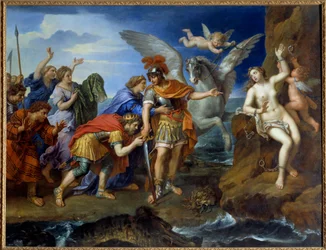 Persee delivating Andromede chainee andromede a uma rocha é delivado por Persee e salva o monstro marinho. Pintura de Pierre Mignard (1612-1695) Século XVII