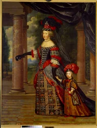 Retrato de Marie Therese da Áustria, Rainha de França (1638 - 1683) e do Grande Golfinho. Pintura de Pierre Mignard (1612 - 1695)