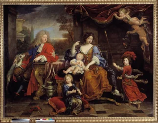 A família de Luís de França (1661-1711), filho de Luís XIV (1638-1715), conhecido como o Grande Delfim, em 1687. É representado com a sua mulher Marie Anne Christine de Baviere e os seus filhos Louis, Philippe (que se tornou Filipe V de Espanha) e Charles