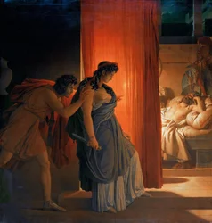 Clitemnestra hesita antes de matar Agamémnon adormecido