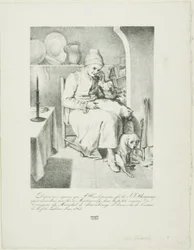Esboço de Jean-Jacques Rousseau (frente); Cena de floresta (verso)