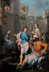 Chegando na casa de Raguel Tobie pede a filha em casamento (óleo sobre tela)