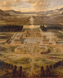 Vista do Palácio de Versailles e seus jardins por Pierre Patel