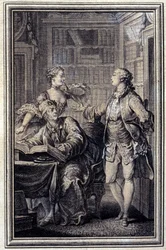 A Stingy Woman, Gallant Croc - in "Tales et nouvelles en vers" de Jean La Fontaine. 1776. Ilustração de P.P. Choffard.