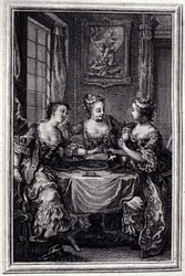 La Gageure des trois commeres - in "Tales et nouvelles en vers" de Jean La Fontaine. 1776. Ilustração de P.P. Choffard.