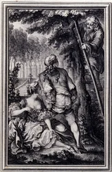 La Gageure des trois commeres - in "Tales et nouvelles en vers" de Jean La Fontaine. 1776. Ilustração de P.P. Choffard.