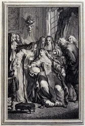 A abadessa doente - em "Contos e contos em verso", de Jean La Fontaine. 1776. Ilustração de P.P. Choffard.