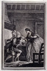 O Falcão - em "Contos e contos em verso", de Jean La Fontaine. 1776. Ilustração de P.P. Choffard.