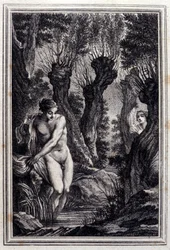 O caso da consciência - em "Contos e contos em verso", de Jean La Fontaine. 1776. Ilustração de P.P. Choffard.