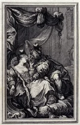 Mona Lisa - em "Contos e contos em verso", de Jean La Fontaine. 1776. Ilustração de P.P. Choffard.