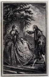 Nicaise - em "Contos e contos em verso", de Jean La Fontaine. 1776. Ilustração de P.P. Choffard.