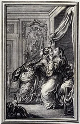 O Couturiere - em "Contos e contos em verso", de Jean La Fontaine. 1776. Ilustração de P.P. Choffard.