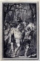 A oração de São Julien. Em "Tales et nouvelles en vers" de Jean de La Fontaine, Amsterdam 1776. ilustrado por P.P.Choffard.