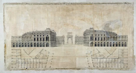 Arquitetura: "Projeto da Praça Royale para Marselha, perspectiva do porto e planta" 1686 (desenho)
