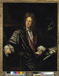 Homem sentado ou retrato do homem em roupa de seda (óleo sobre tela)