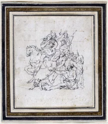 Desenho de preparação de Pierre Puget (1620-1694) para “Alexandre e Diogene” (tinta sobre papel, caneta)
