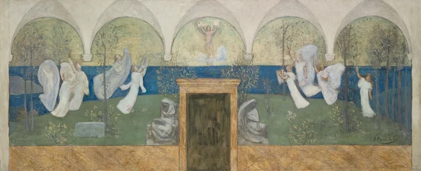 Uma pintura preparatória para As Musas Inspiradoras Torçam pelo Gênio, Mensageiro da Luz, 1895