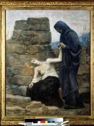 ""Compaixão"" Pintura de Pierre Puvis de Chavannes (1824-1898) 1887 (simbolismo) Moscou, Museu Pushkin de Belas Artes