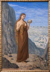 Maria Madalena no Deserto - por Pierre Puvis de Chavannes (1824-1898) - 1869 - Marie Madeleine dans le desert - 36,8 x 48 cm - Museu em Frankfurt | Stadel Museum