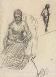 Estudo de Madame Marie Cantacuzène; Estudo de um nu feminino em pé, c.1883 (giz preto)