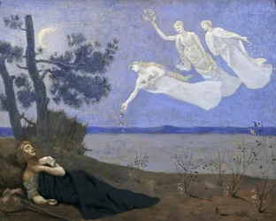 The Dream: Em seu sono, ele viu Love, Glory and Wealth aparecer para ele, 1883 óleo sobre tela)