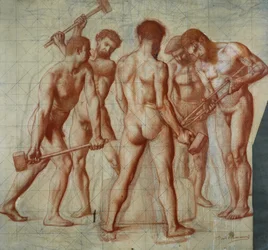 The Forgers, estudo para &39;Allegorie du Travail&39; (giz vermelho sobre papel)